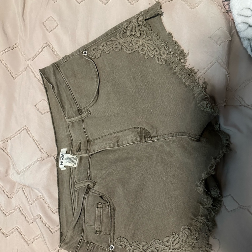 Mudd Tan Lace Trim Jean Shorts